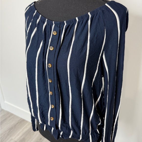 H&M Striped Off the Shoulder Sheer Long Sleeve Top (M) - Picture 6 of 9